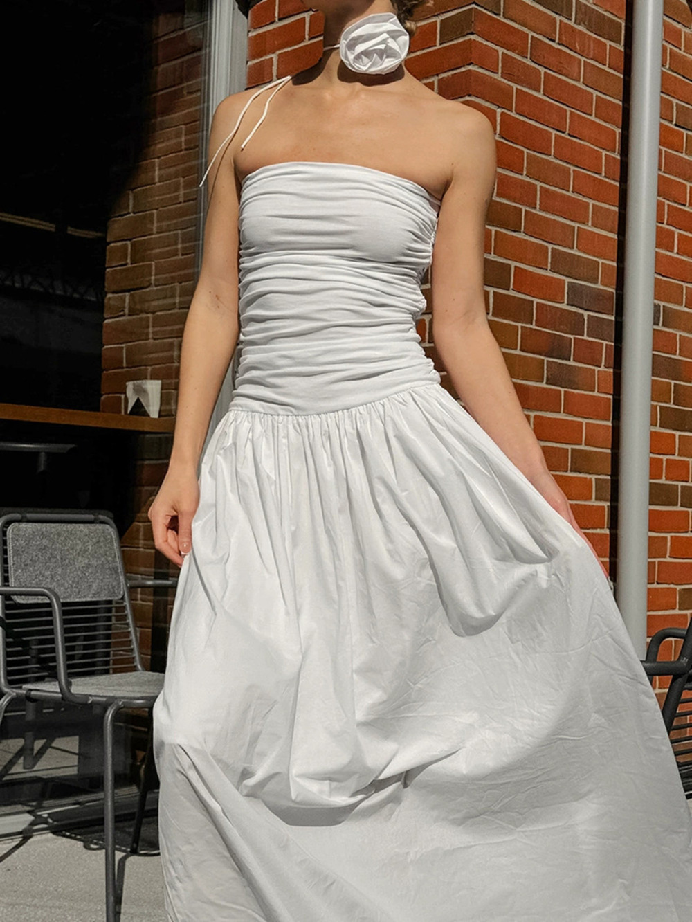 ZARA Elegant White Modal Strapless High Waist Maxi Dress for Women Fall Winter